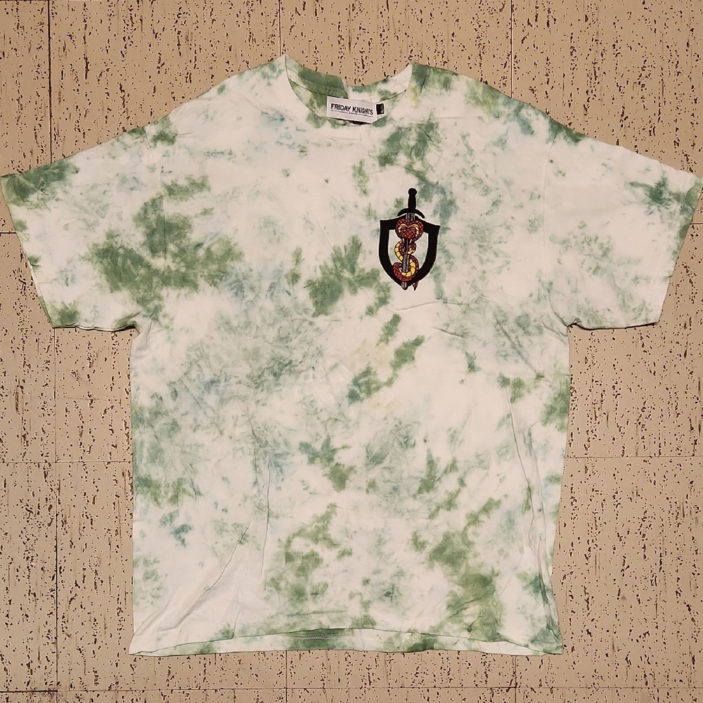 Friday Knights Tie Dye Sebastian Gaskin Snake T Shirt Green & White